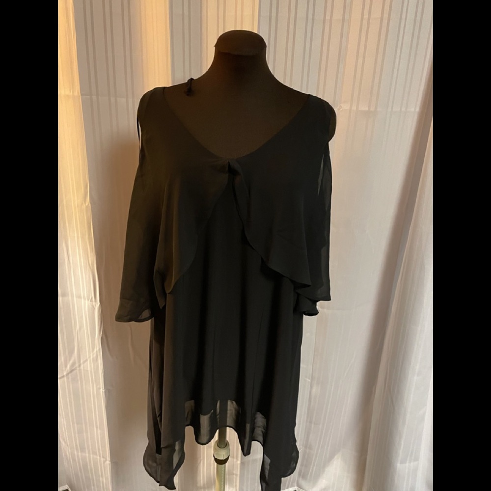 Sheer top with flounce sleeve bare shoulder